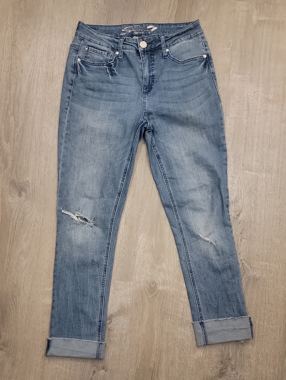 7 For All Mankind Light Blue Distressed Boyfriend Jeans Size 4 Slim Straight